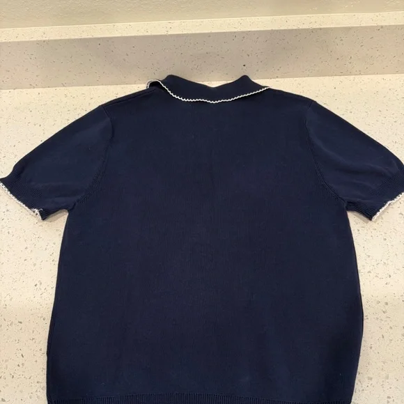 Zara Navy blue blouse with white trim - Picture 4 of 6